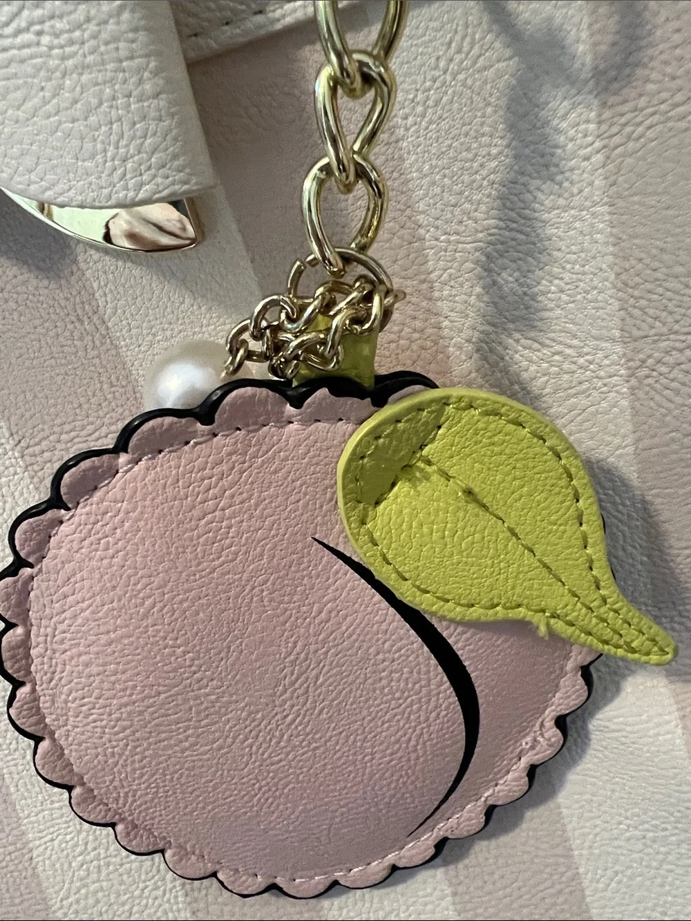 Betsey Johnson Pink and Cream Striped Satchel with Bow Charm